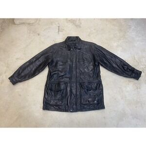 Vintage Claiborne Jacket Men Extra Large Black Leather Lambskin Supple Bomber